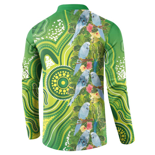 Budgerigar Australia Button Sweatshirt Aussie Common Parakeet Indigenous Art - Aussie Hoodie