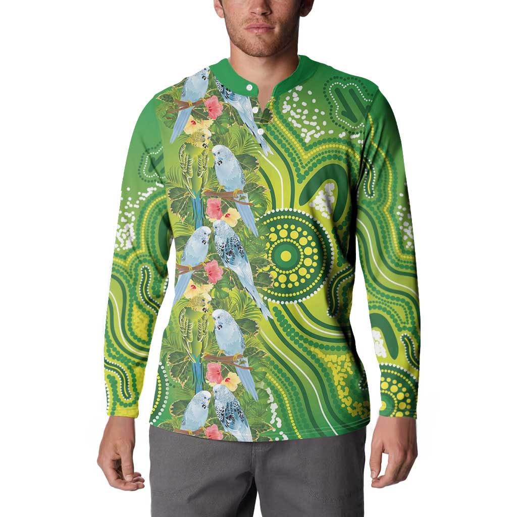 Budgerigar Australia Button Sweatshirt Aussie Common Parakeet Indigenous Art - Aussie Hoodie