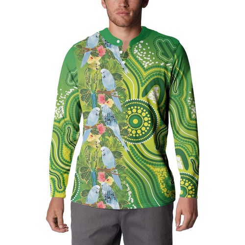 Budgerigar Australia Button Sweatshirt Aussie Common Parakeet Indigenous Art - Aussie Hoodie
