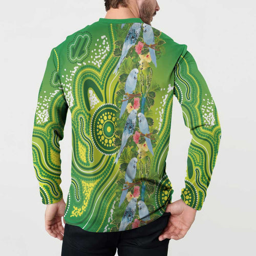Budgerigar Australia Button Sweatshirt Aussie Common Parakeet Indigenous Art - Aussie Hoodie