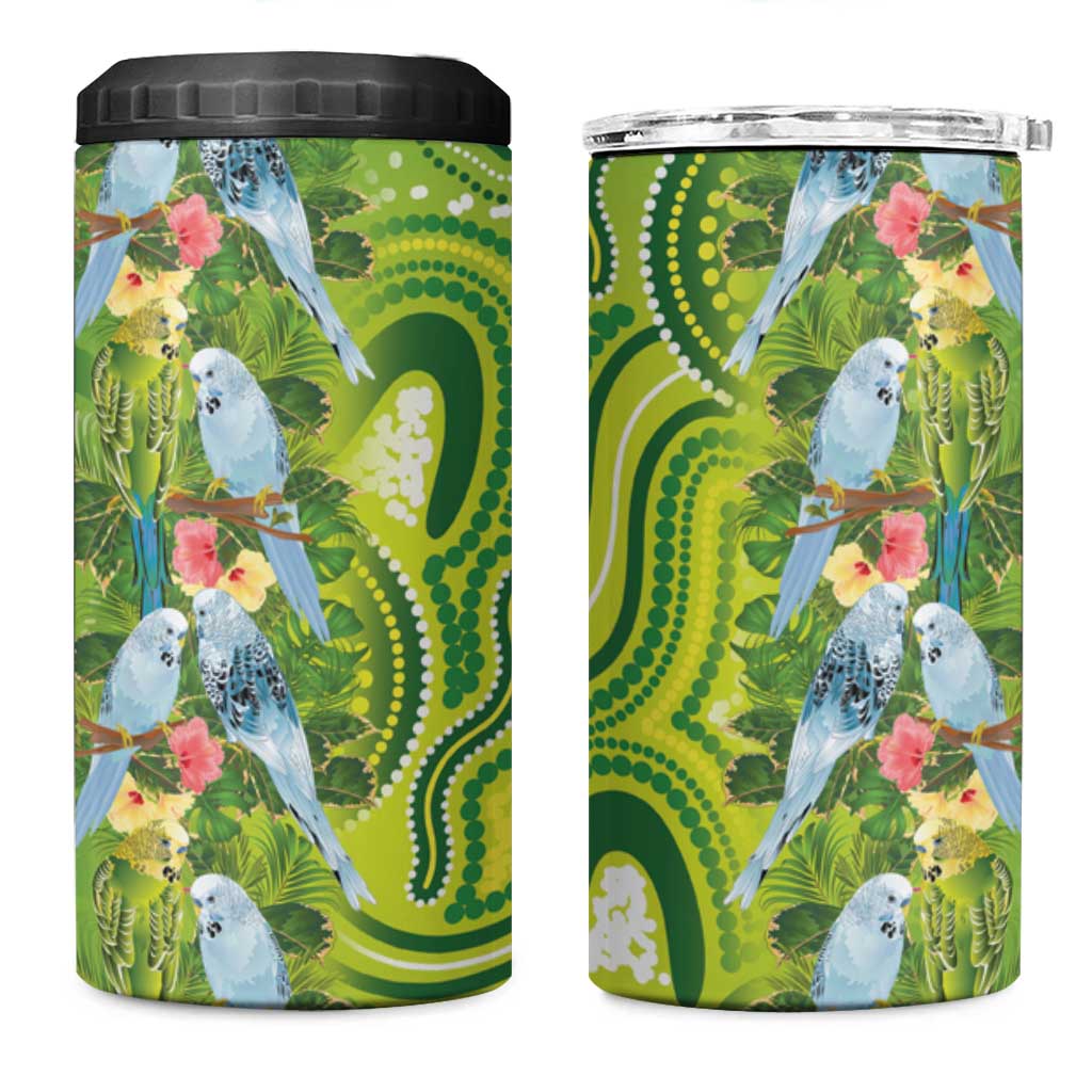 Budgerigar Australia 4 in 1 Can Cooler Tumbler Aussie Common Parakeet Indigenous Art - Aussie Hoodie