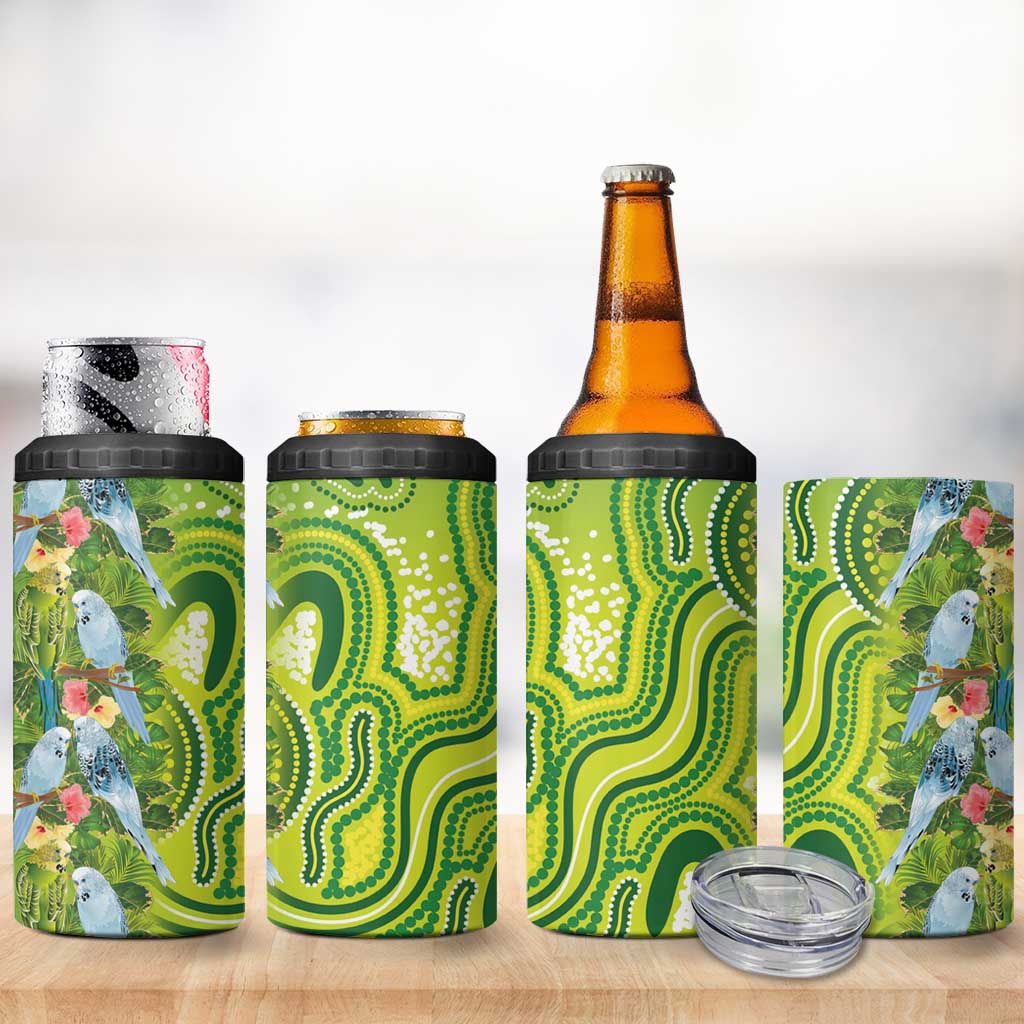 Budgerigar Australia 4 in 1 Can Cooler Tumbler Aussie Common Parakeet Indigenous Art - Aussie Hoodie