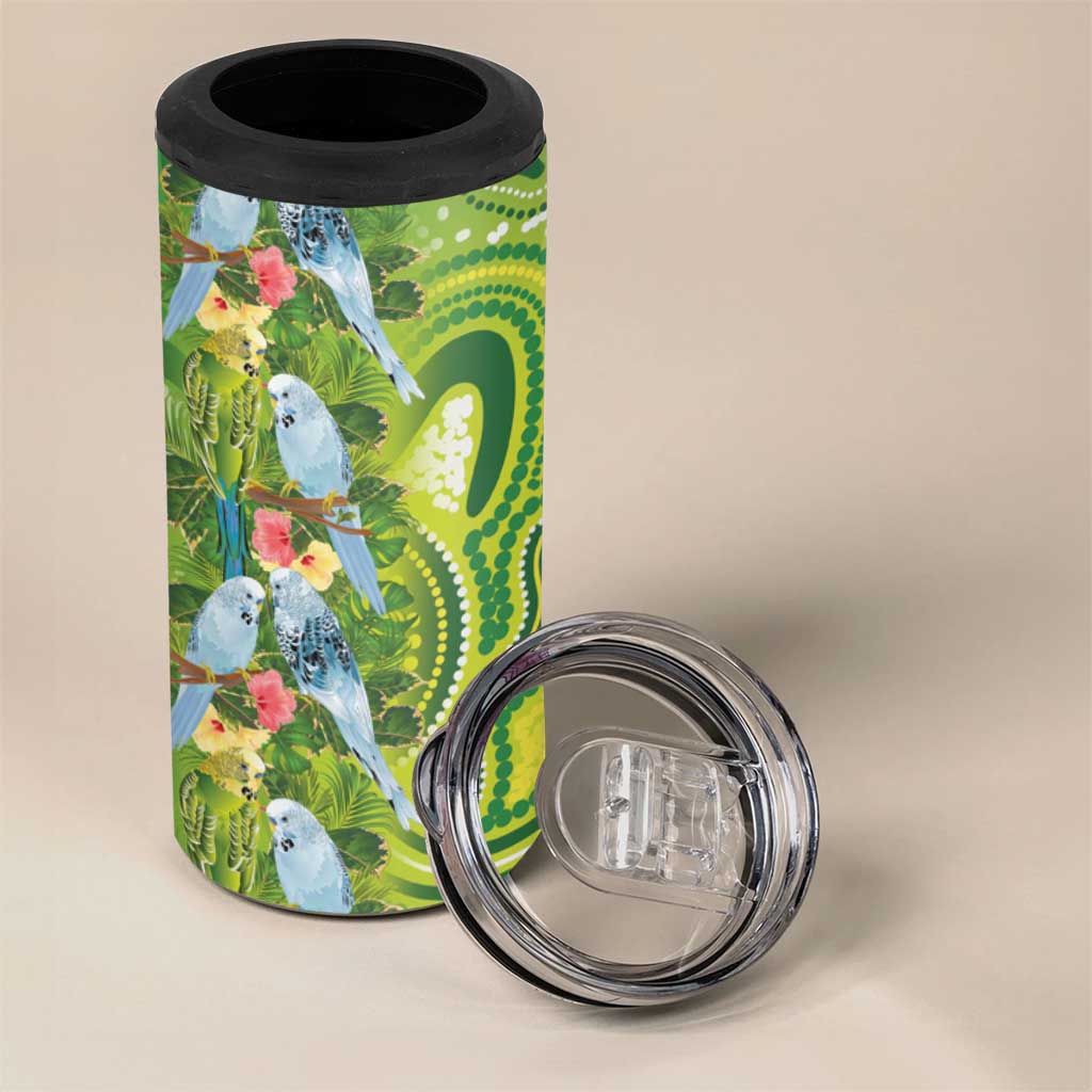 Budgerigar Australia 4 in 1 Can Cooler Tumbler Aussie Common Parakeet Indigenous Art - Aussie Hoodie
