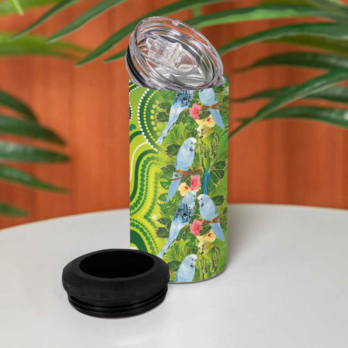 Budgerigar Australia 4 in 1 Can Cooler Tumbler Aussie Common Parakeet Indigenous Art - Aussie Hoodie
