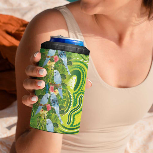 Budgerigar Australia 4 in 1 Can Cooler Tumbler Aussie Common Parakeet Indigenous Art - Aussie Hoodie