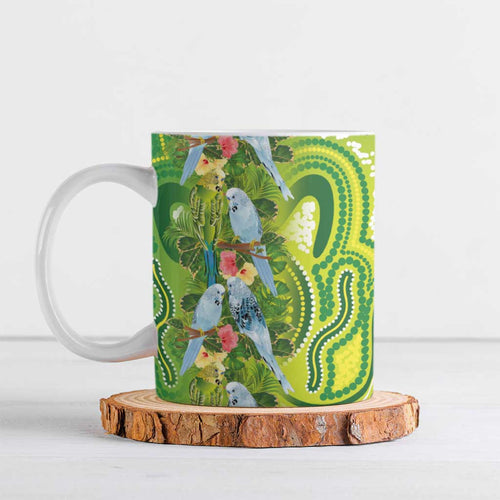 Budgerigar Australia Ceramic Mug Aussie Common Parakeet Indigenous Art - Aussie Hoodie