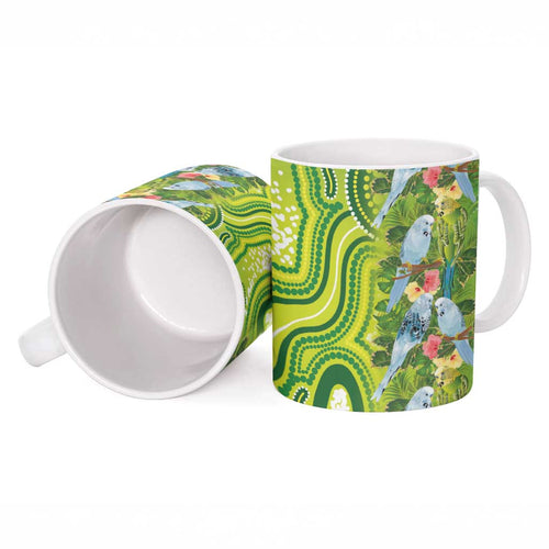 Budgerigar Australia Ceramic Mug Aussie Common Parakeet Indigenous Art - Aussie Hoodie