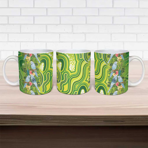 Budgerigar Australia Ceramic Mug Aussie Common Parakeet Indigenous Art - Aussie Hoodie