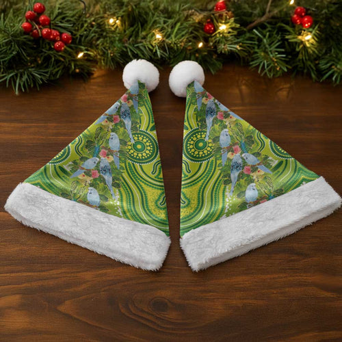 Budgerigar Australia Christmas Santa Hat Aussie Common Parakeet Indigenous Art - Aussie Hoodie