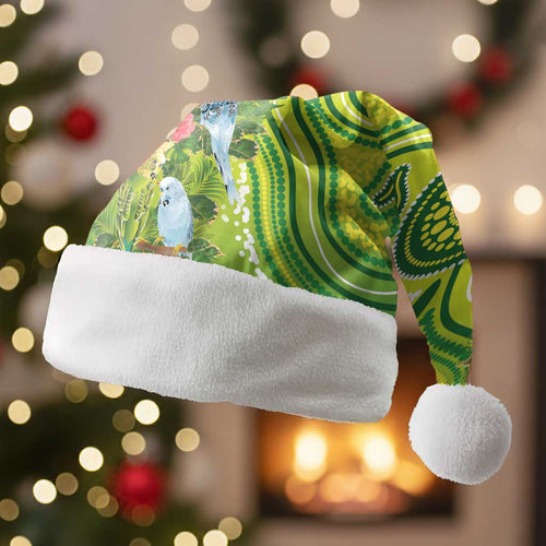 Budgerigar Australia Christmas Santa Hat Aussie Common Parakeet Indigenous Art - Aussie Hoodie