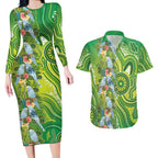Budgerigar Australia Couples Matching Long Sleeve Bodycon Dress and Hawaiian Shirt Aussie Common Parakeet Indigenous Art - Aussie Hoodie