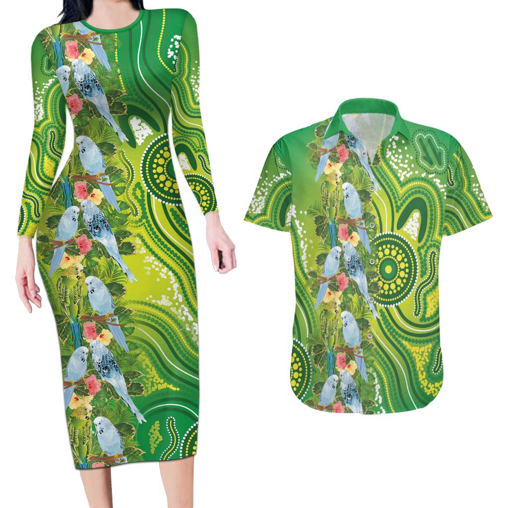Budgerigar Australia Couples Matching Long Sleeve Bodycon Dress and Hawaiian Shirt Aussie Common Parakeet Indigenous Art - Aussie Hoodie
