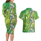Budgerigar Australia Couples Matching Long Sleeve Bodycon Dress and Hawaiian Shirt Aussie Common Parakeet Indigenous Art - Aussie Hoodie