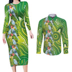 Budgerigar Australia Couples Matching Long Sleeve Bodycon Dress and Long Sleeve Button Shirt Aussie Common Parakeet Indigenous Art - Aussie Hoodie