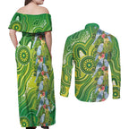 Budgerigar Australia Couples Matching Off Shoulder Maxi Dress and Long Sleeve Button Shirt Aussie Common Parakeet Indigenous Art - Aussie Hoodie