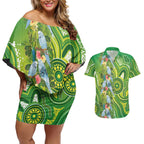 Budgerigar Australia Couples Matching Off Shoulder Short Dress and Hawaiian Shirt Aussie Common Parakeet Indigenous Art - Aussie Hoodie