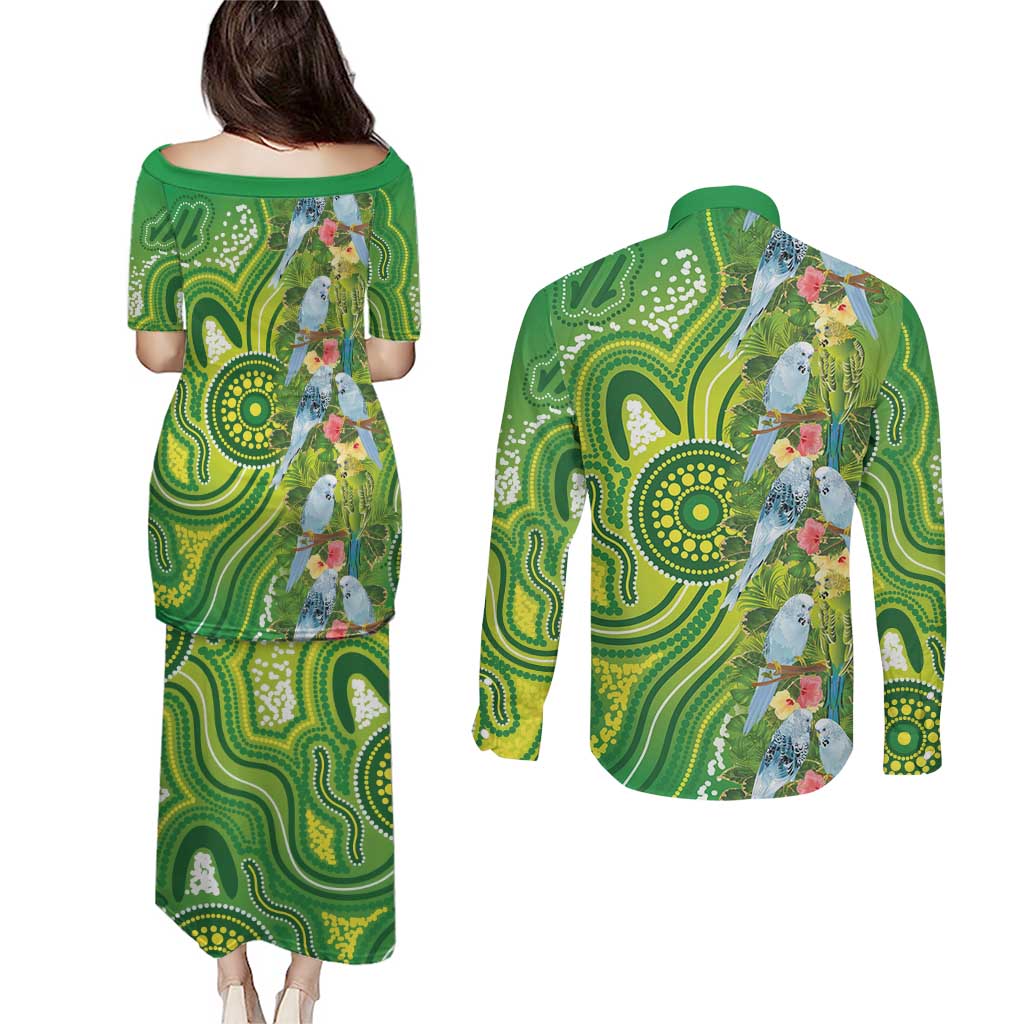 Budgerigar Australia Couples Matching Puletasi and Long Sleeve Button Shirt Aussie Common Parakeet Indigenous Art - Aussie Hoodie