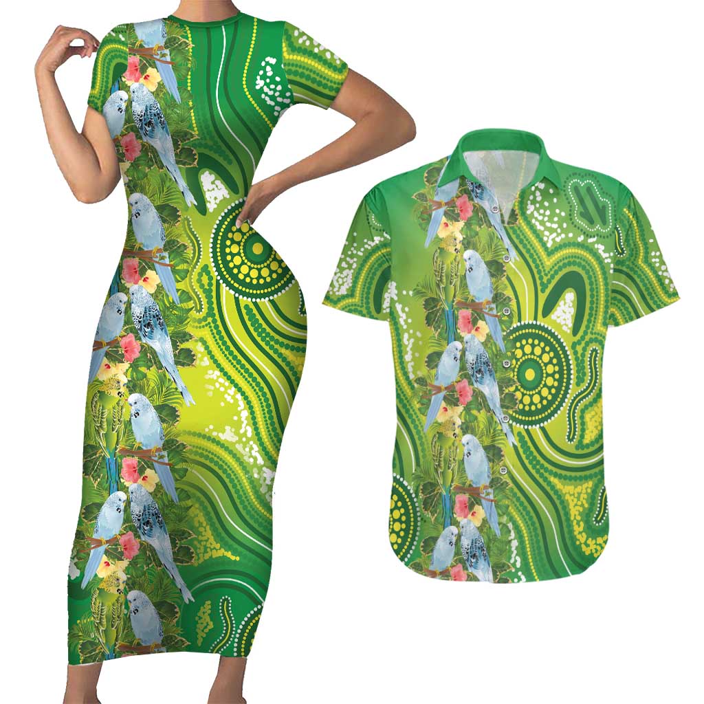 Budgerigar Australia Couples Matching Short Sleeve Bodycon Dress and Hawaiian Shirt Aussie Common Parakeet Indigenous Art - Aussie Hoodie