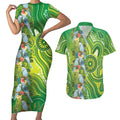 Budgerigar Australia Couples Matching Short Sleeve Bodycon Dress and Hawaiian Shirt Aussie Common Parakeet Indigenous Art - Aussie Hoodie