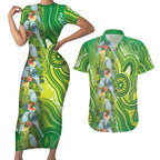 Budgerigar Australia Couples Matching Short Sleeve Bodycon Dress and Hawaiian Shirt Aussie Common Parakeet Indigenous Art - Aussie Hoodie