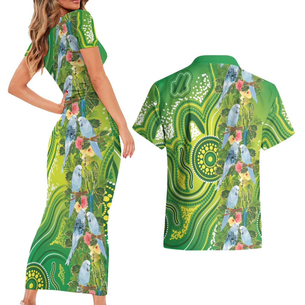 Budgerigar Australia Couples Matching Short Sleeve Bodycon Dress and Hawaiian Shirt Aussie Common Parakeet Indigenous Art - Aussie Hoodie