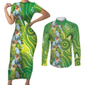 Budgerigar Australia Couples Matching Short Sleeve Bodycon Dress and Long Sleeve Button Shirt Aussie Common Parakeet Indigenous Art - Aussie Hoodie