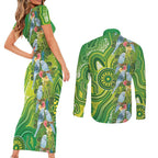 Budgerigar Australia Couples Matching Short Sleeve Bodycon Dress and Long Sleeve Button Shirt Aussie Common Parakeet Indigenous Art - Aussie Hoodie