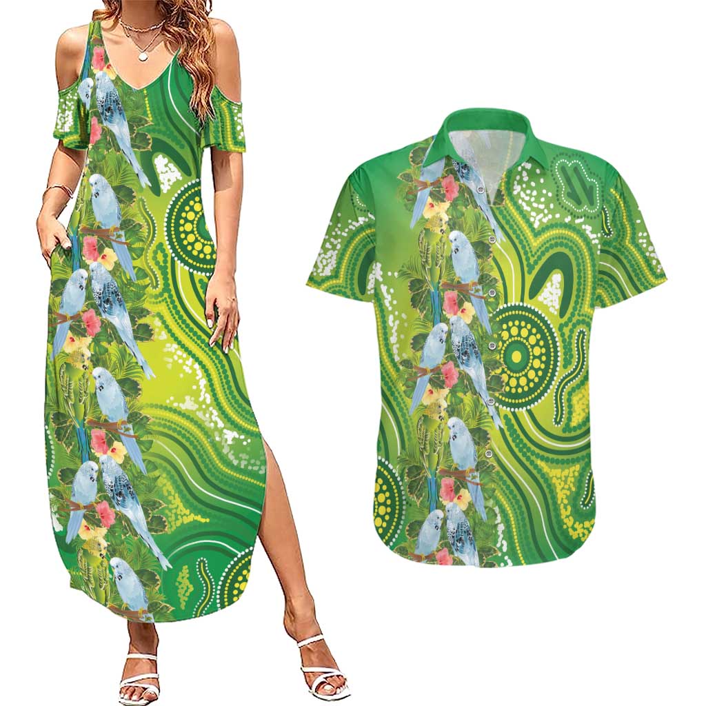 Budgerigar Australia Couples Matching Summer Maxi Dress and Hawaiian Shirt Aussie Common Parakeet Indigenous Art - Aussie Hoodie