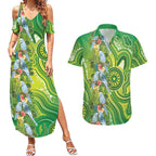 Budgerigar Australia Couples Matching Summer Maxi Dress and Hawaiian Shirt Aussie Common Parakeet Indigenous Art - Aussie Hoodie
