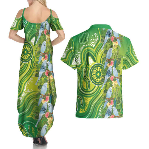 Budgerigar Australia Couples Matching Summer Maxi Dress and Hawaiian Shirt Aussie Common Parakeet Indigenous Art - Aussie Hoodie