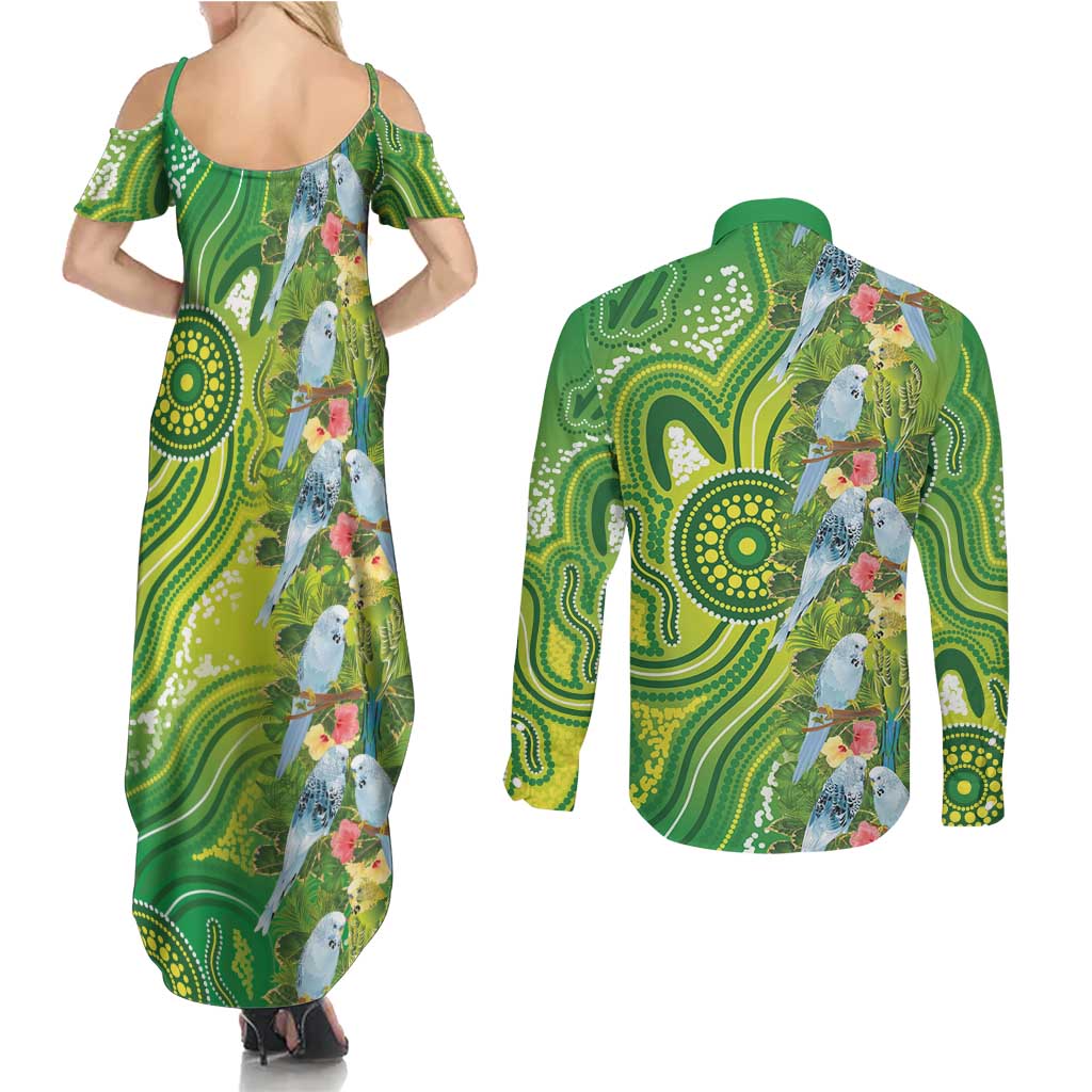 Budgerigar Australia Couples Matching Summer Maxi Dress and Long Sleeve Button Shirt Aussie Common Parakeet Indigenous Art - Aussie Hoodie
