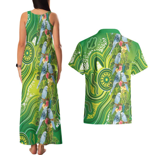 Budgerigar Australia Couples Matching Tank Maxi Dress and Hawaiian Shirt Aussie Common Parakeet Indigenous Art - Aussie Hoodie