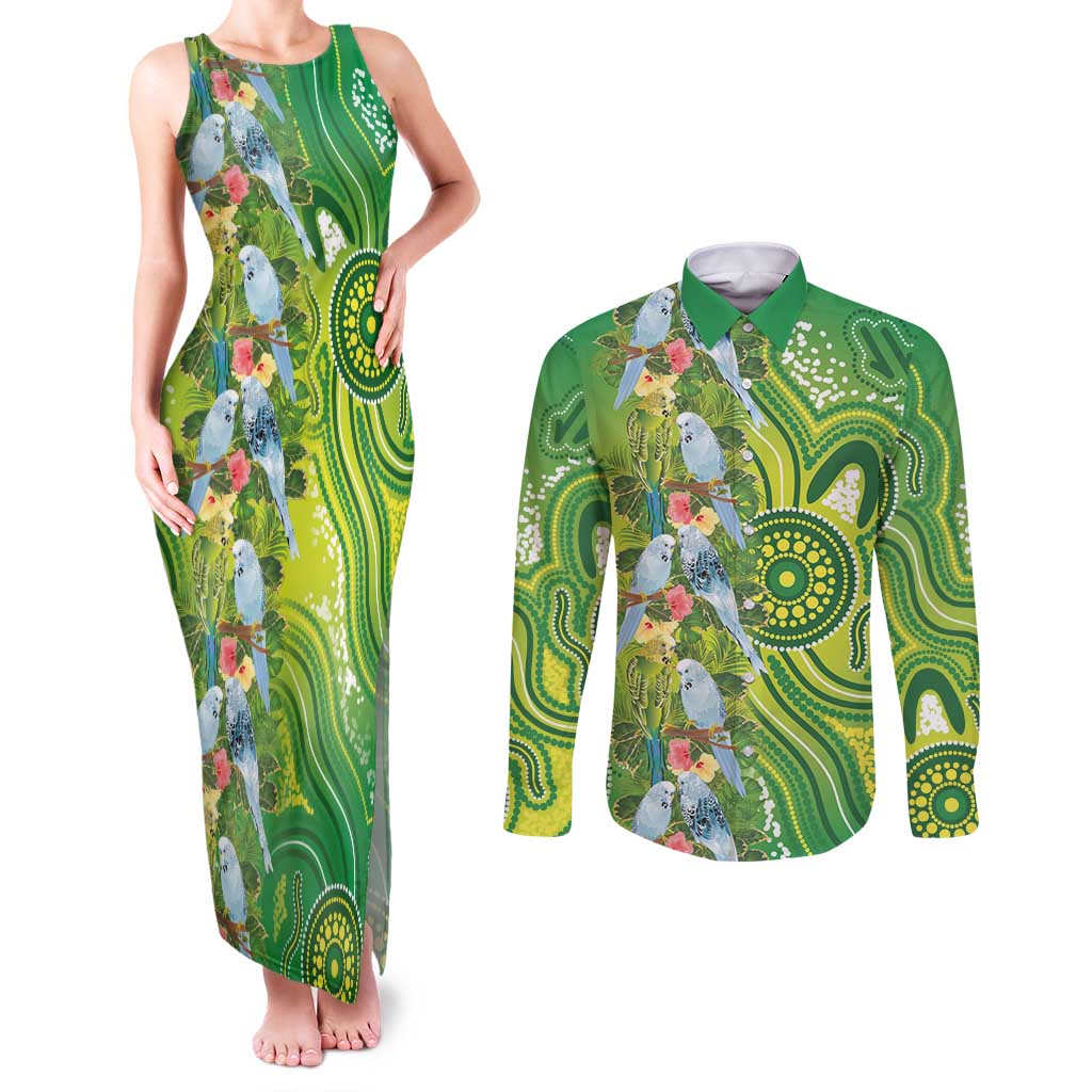 Budgerigar Australia Couples Matching Tank Maxi Dress and Long Sleeve Button Shirt Aussie Common Parakeet Indigenous Art - Aussie Hoodie