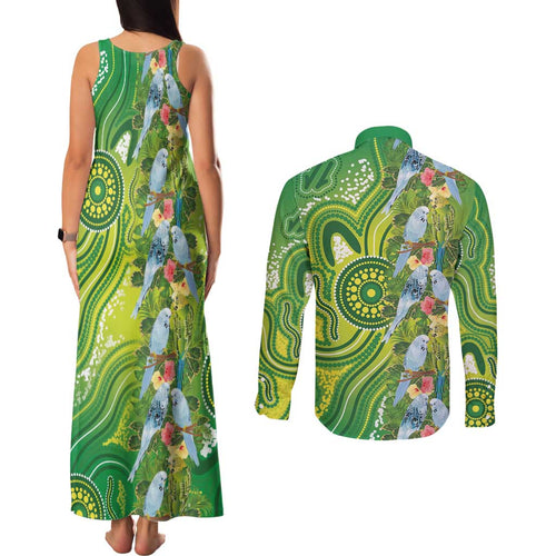 Budgerigar Australia Couples Matching Tank Maxi Dress and Long Sleeve Button Shirt Aussie Common Parakeet Indigenous Art - Aussie Hoodie