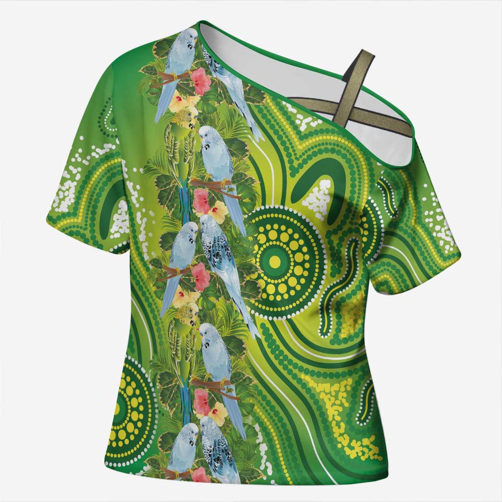 Budgerigar Australia Cross Shoulder Shirt Aussie Common Parakeet Indigenous Art - Aussie Hoodie