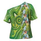 Budgerigar Australia Cross Shoulder Shirt Aussie Common Parakeet Indigenous Art - Aussie Hoodie
