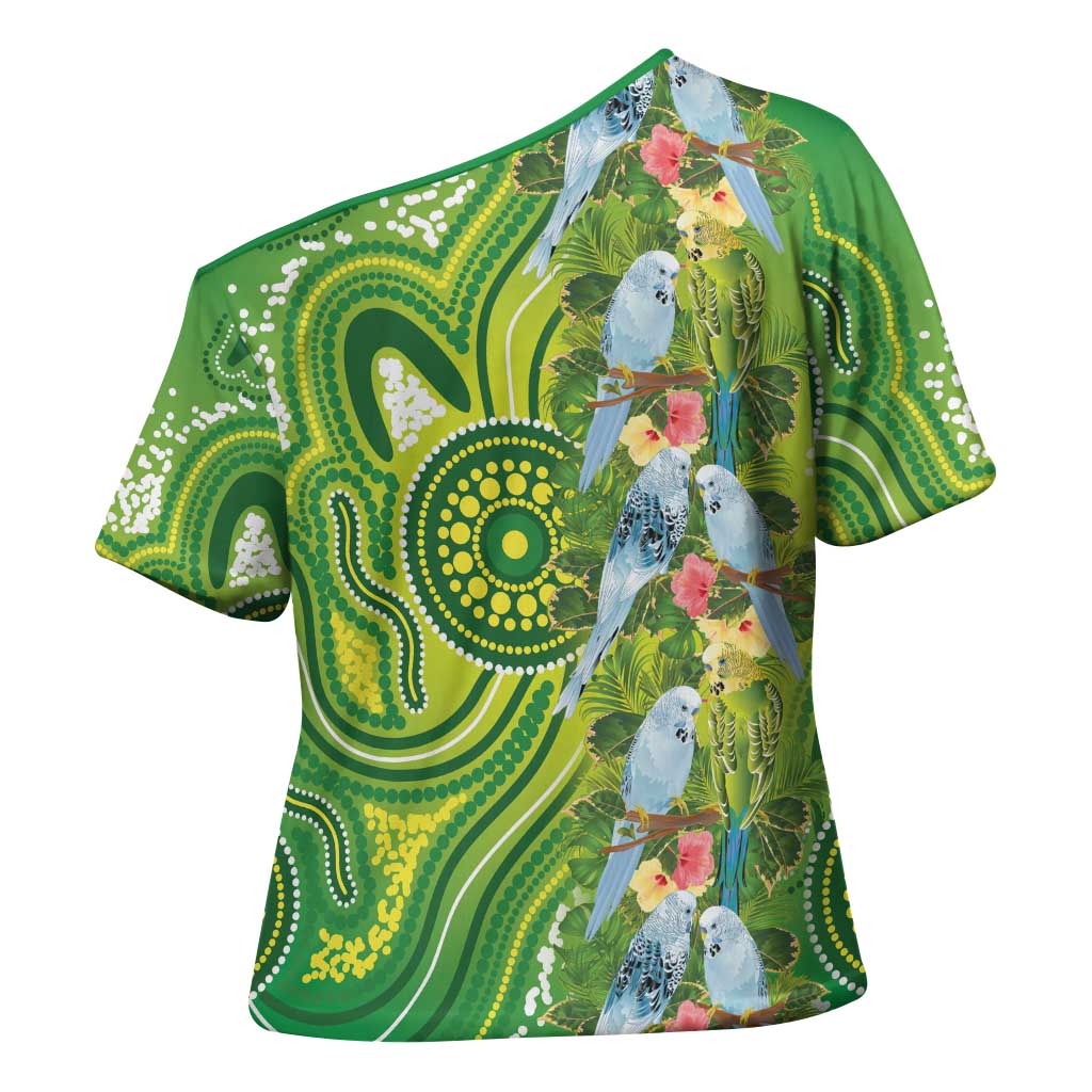 Budgerigar Australia Cross Shoulder Shirt Aussie Common Parakeet Indigenous Art - Aussie Hoodie