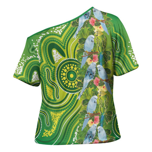 Budgerigar Australia Cross Shoulder Shirt Aussie Common Parakeet Indigenous Art - Aussie Hoodie