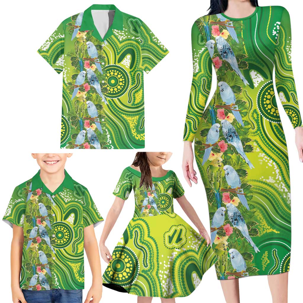 Budgerigar Australia Family Matching Long Sleeve Bodycon Dress and Hawaiian Shirt Aussie Common Parakeet Indigenous Art - Aussie Hoodie
