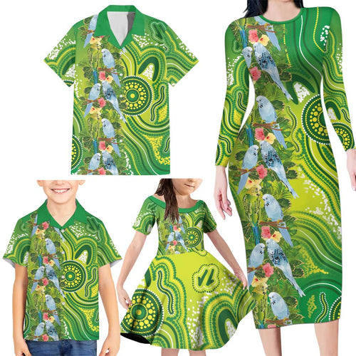Budgerigar Australia Family Matching Long Sleeve Bodycon Dress and Hawaiian Shirt Aussie Common Parakeet Indigenous Art - Aussie Hoodie
