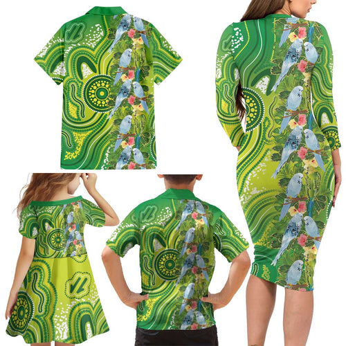 Budgerigar Australia Family Matching Long Sleeve Bodycon Dress and Hawaiian Shirt Aussie Common Parakeet Indigenous Art - Aussie Hoodie