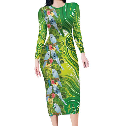 Budgerigar Australia Family Matching Long Sleeve Bodycon Dress and Hawaiian Shirt Aussie Common Parakeet Indigenous Art - Aussie Hoodie