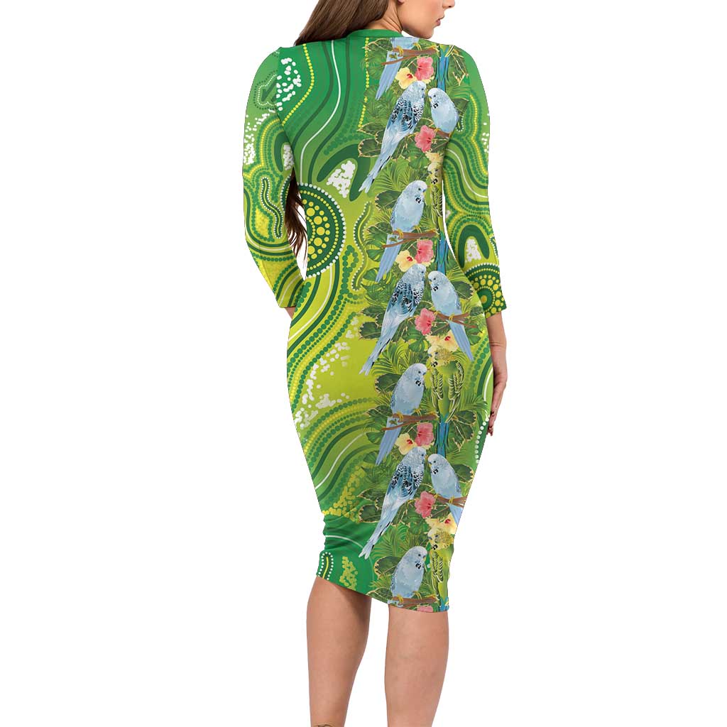Budgerigar Australia Family Matching Long Sleeve Bodycon Dress and Hawaiian Shirt Aussie Common Parakeet Indigenous Art - Aussie Hoodie