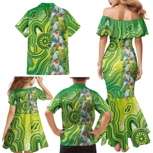 Budgerigar Australia Family Matching Mermaid Dress and Hawaiian Shirt Aussie Common Parakeet Indigenous Art - Aussie Hoodie