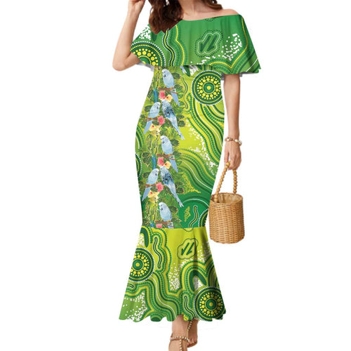 Budgerigar Australia Family Matching Mermaid Dress and Hawaiian Shirt Aussie Common Parakeet Indigenous Art - Aussie Hoodie