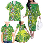Budgerigar Australia Family Matching Off The Shoulder Long Sleeve Dress and Hawaiian Shirt Aussie Common Parakeet Indigenous Art - Aussie Hoodie