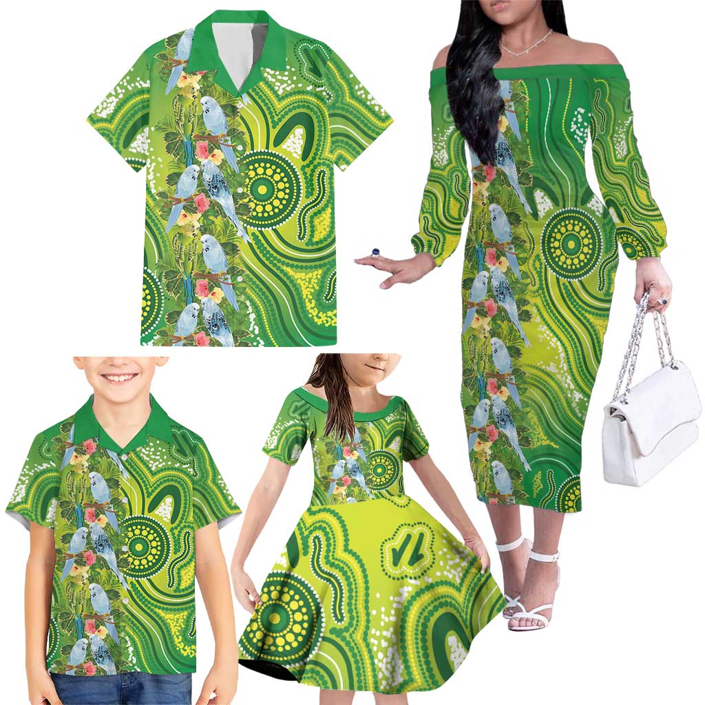 Budgerigar Australia Family Matching Off The Shoulder Long Sleeve Dress and Hawaiian Shirt Aussie Common Parakeet Indigenous Art - Aussie Hoodie