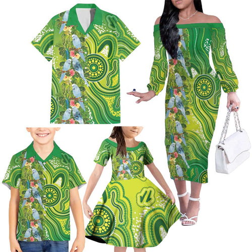 Budgerigar Australia Family Matching Off The Shoulder Long Sleeve Dress and Hawaiian Shirt Aussie Common Parakeet Indigenous Art - Aussie Hoodie