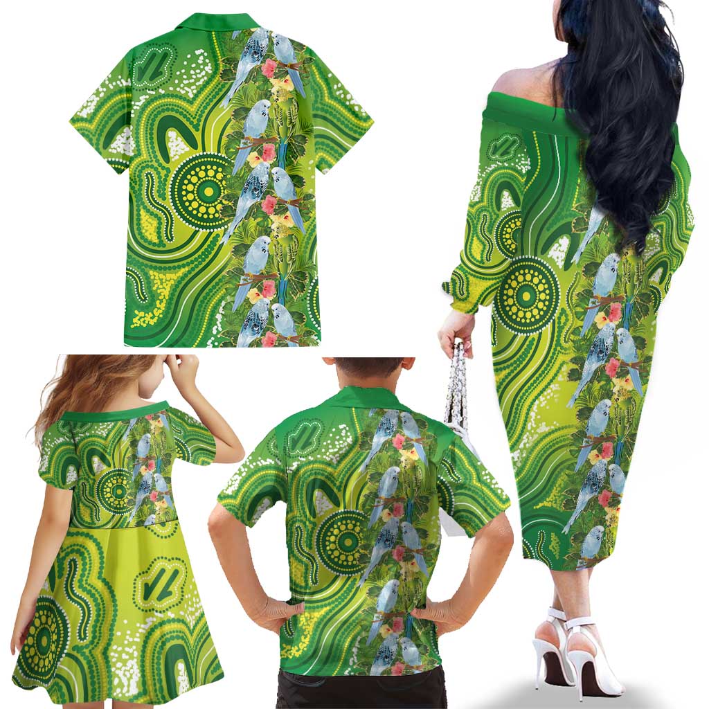 Budgerigar Australia Family Matching Off The Shoulder Long Sleeve Dress and Hawaiian Shirt Aussie Common Parakeet Indigenous Art - Aussie Hoodie