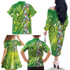 Budgerigar Australia Family Matching Off The Shoulder Long Sleeve Dress and Hawaiian Shirt Aussie Common Parakeet Indigenous Art - Aussie Hoodie